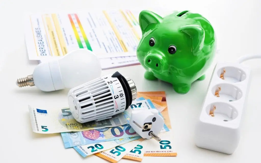 Energiebesparing infrarood vloerverwarming — thermostaat, eurobiletten en spaarpot