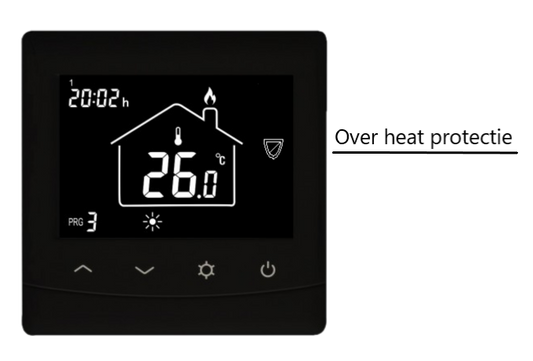 Thermostaat Optima W met overheat protectie symbool — vloertemperatuur 26°C infrarood vloerverwarming