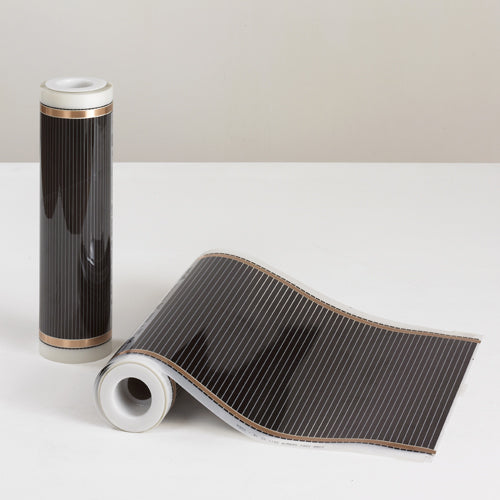 Carbon verwarmingsfolie op rol — infrarood vloerverwarming folie van Carbon Heating met koper aansluitstrip