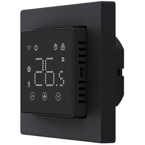 DOC3 wifi thermostaat zwart zij-aanzicht in wandframe — inbouw thermostaat infrarood vloerverwarming Busch Jäger