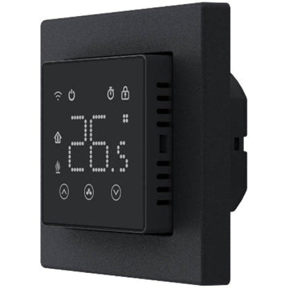 DOC3 wifi thermostaat zwart zij-aanzicht in wandframe — inbouw thermostaat infrarood vloerverwarming Busch Jäger