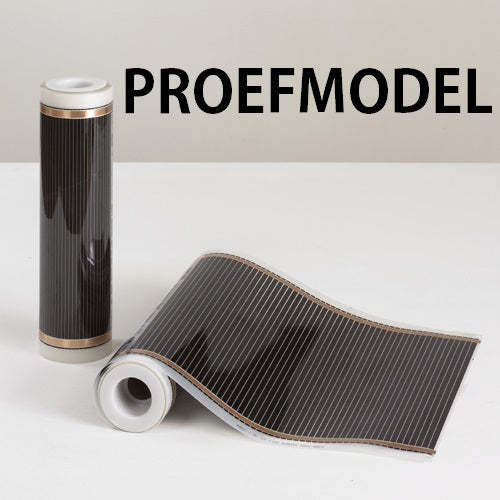 Proefmodel infrarood verwarmingsfolie Carbon Heating — rol en uitgerolde carbon folie met koper aansluitstrip